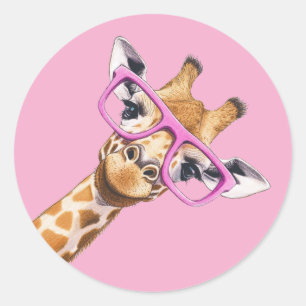 Süße Giraffe mit rosa Brille Ästhetik-Aufkleber Runder Aufkleber