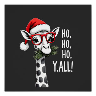 Süße Giraffe mit Weihnachtsmannhut Frohe Weihnacht Poster