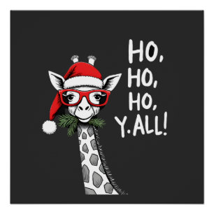Süße Giraffe mit Weihnachtsmannmütze Frohe Weihnac Poster