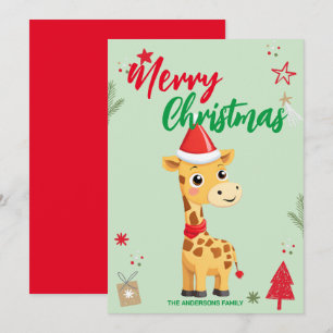 Süße Giraffe Santa Weihnachtsfeiertag Familienname Feiertagskarte