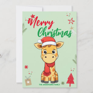 Süße Giraffe Santa Weihnachtsfeiertag Familienname Feiertagskarte