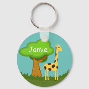 Süße Giraffe und Baum Kunst personalisierter Schlü Schlüsselanhänger