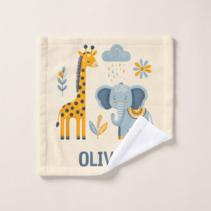 Süße Giraffe und Elefant Safari Freunde  Waschlappen