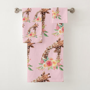Süße Giraffe-Wasserfarbe-Mutter-und-Baby-Muster Badhandtuch Set