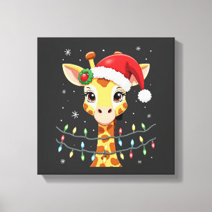 Süße Giraffe Weihnachtslichter Santa Hut Xmas Pyja Leinwanddruck
