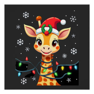 Süße Giraffe Weihnachtslichter Santa Hut Xmas Pyja Poster