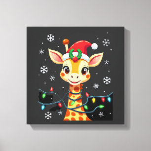 Süße Giraffe Weihnachtslichter Santa Hut Xmas Schl Leinwanddruck
