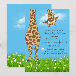 Süße Giraffen-Baby-Jungen-Party Einladung