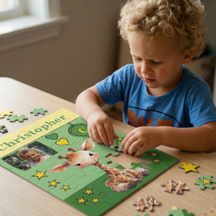 Süße Giraffen-Foto-Name grün gelb Kinder Puzzle