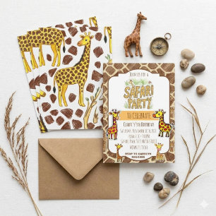 Süße Giraffen-Safari-Dschungel-Kinder-Geburtstagsf Einladung