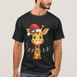 Süße Giraffen-Weihnachtslichter Santa Hut Xmas Paj T-Shirt