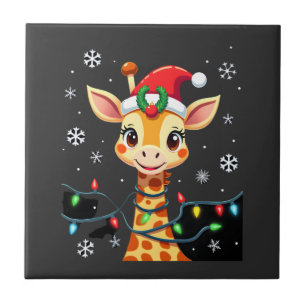 Süße Giraffen-Weihnachtslichter Santa Hut Xmas Pyj Fliese