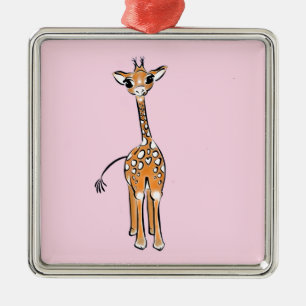 Süße Giraffenzeichnung rosa Silbernes Ornament