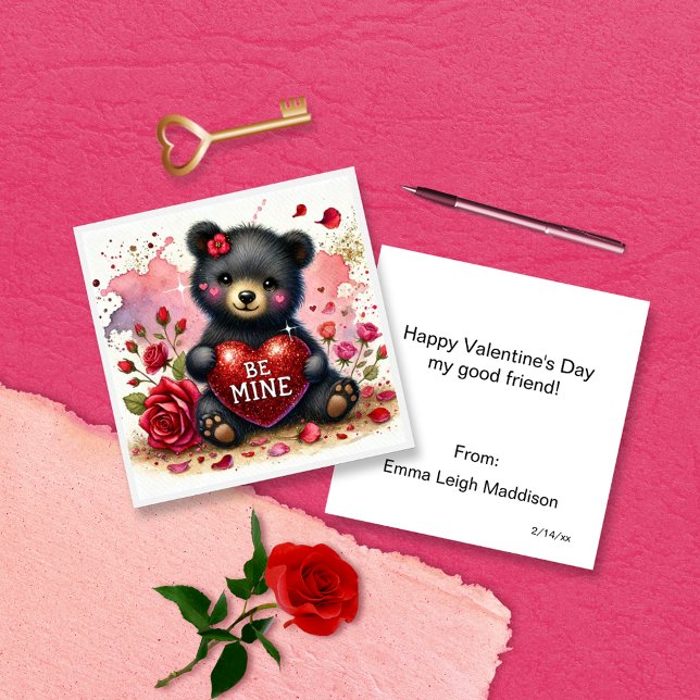 Süße Girly Be Mine Bärchen Klassenzimmer Valentins Mitteilungskarte (Von Creator hochgeladen)