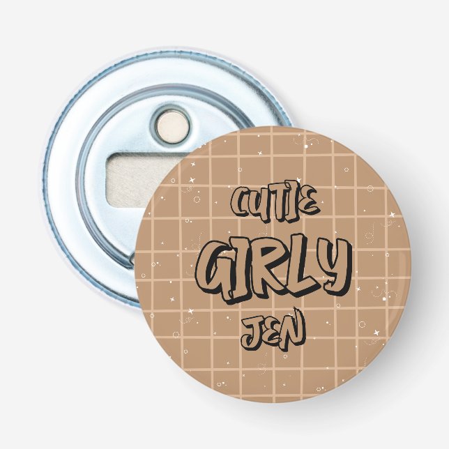 Süße Girly Brown Gingham Flaschenöffner (Vorderseite)
