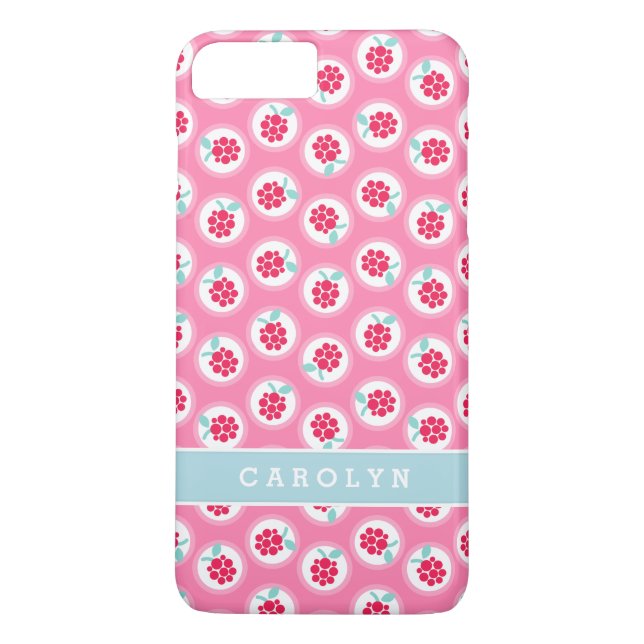 Süße, girly, rosa Himbeermuster Monogramm Case-Mate iPhone Hülle (Rückseite)