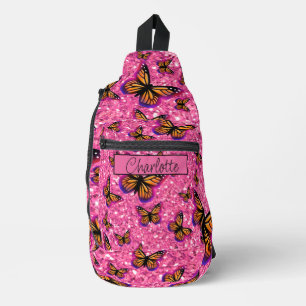 Süße, girly Schmetterlinge rosa Glitter funkelnd Crossbody Bag