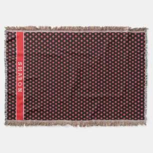 Süße, girly schwarze rosa Erdbeermuster Monogramm Decke