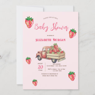 Süße Glitter-Erdbeeren-LKW-Punkte-Baby-Party Einladung