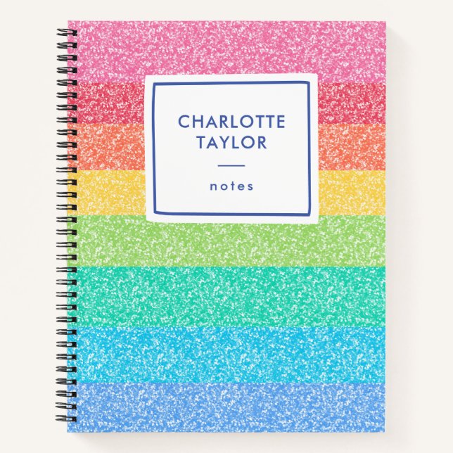 Süße Glitter-Regenbogenstreifen Bunte Namensschrif Notizbuch (Vorderseite)
