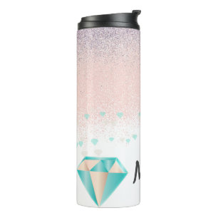 Süße Glitter- und Diamant-Funkeln Rosa Name Thermosbecher