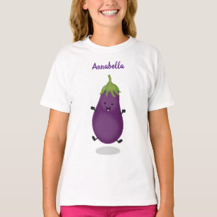 Süße glückliche Aubergine Cartoon-Illustration T-Shirt