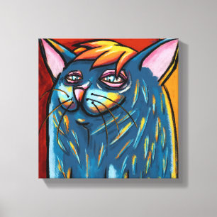 Süße glückliche blaue Katze Digital-Ölpastell Leinwanddruck