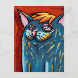 Süße glückliche blaue Katze Digital-Ölpastell Postkarte