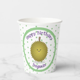 Süße glückliche Durian-Cartoon-Illustration Pappbecher