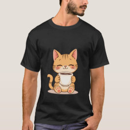 Süße glückliche Ginger-Katze nippt an warmer Kaffe T-Shirt
