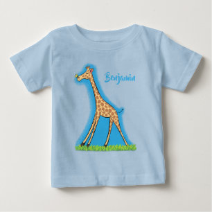 Süße glückliche Giraffe mit Schmetterling Cartoon Baby T-shirt