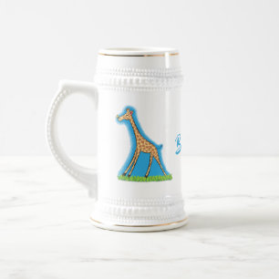 Süße glückliche Giraffe mit Schmetterling Cartoon Bierglas