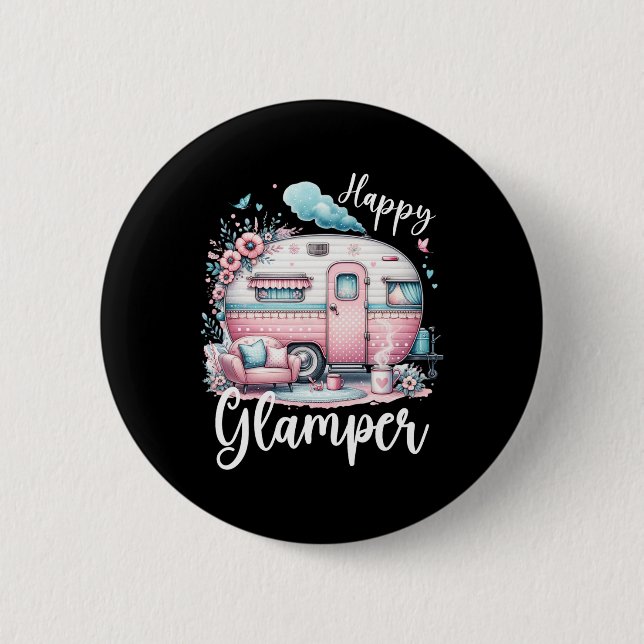 Süße glückliche Glamper-Wohnwagen-Camping-Glamping Button (Vorderseite)