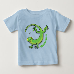 Süße glückliche grüne Gecko-Grüße mit Insekten-Car Baby T-shirt