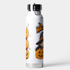 Süße glückliche Halloween-Hexe und Geist mit Kürbi Trinkflasche