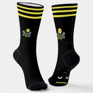Süße glückliche Honigbiene auf schwarzen Crew Sock Socken