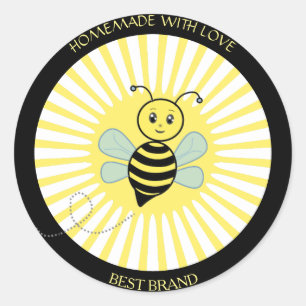Süße glückliche Honigbiene Etikett & Sonnenstrahle Runder Aufkleber