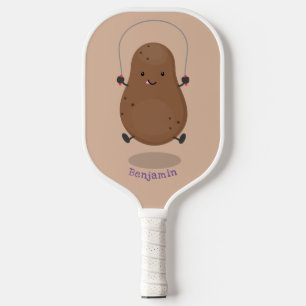 Süße glückliche Kartoffel, die Springseil springt Pickleball Schläger