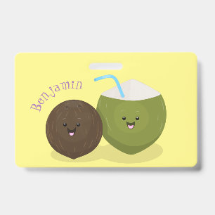 Süße glückliche kawaii Kokosnüsse Cartoon-Illustra Ausweis