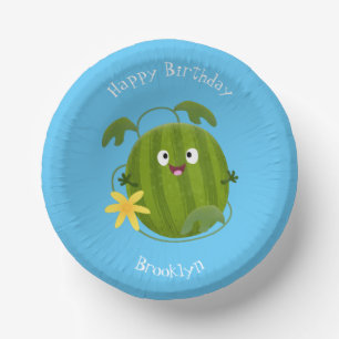 Süße glückliche lächelnde Wassermelonen-Cartoonfig Pappteller
