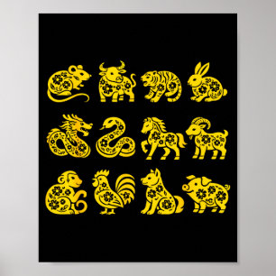 Süße glückliche Lunar Neujahr-Tiere Poster