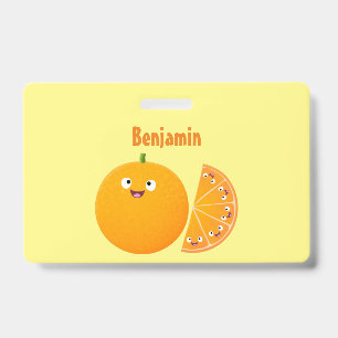 Süße glückliche orange Zitrusfrucht Cartoon Ausweis
