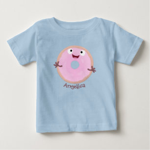 Süße glückliche rosa glasierte Donut-Cartoonfigur Baby T-shirt