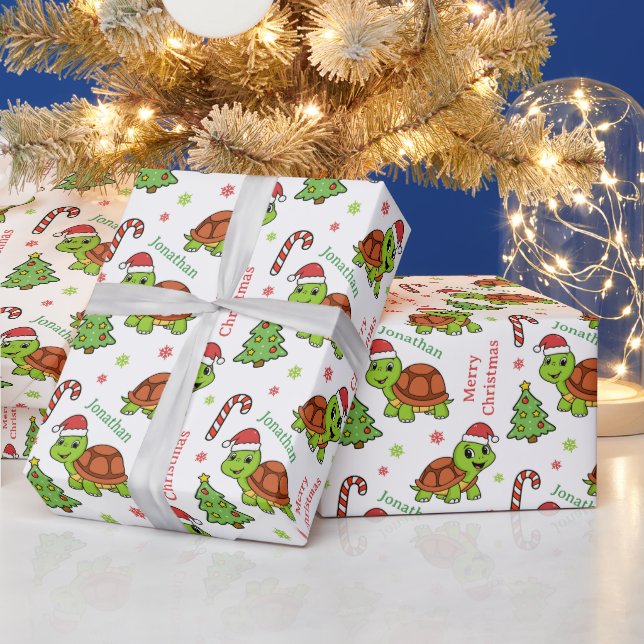 Süße glückliche Schildkröten Weihnachtsbaum Feiert Geschenkpapier (Feiertage)