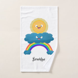 Süße glückliche Sonnenwolke Regenbogen Cartoon Badhandtuch Set