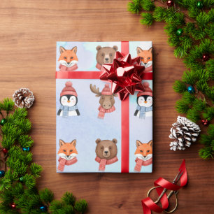 Süße glückliche Tierblaue Wasserfarbe Weihnachten Geschenkpapier
