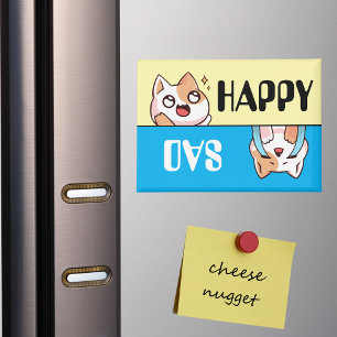 Süße glückliche traurige Cartoon-Katze, lustig und Magnet