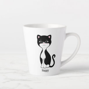 Süße glückliche Tuxedo-Katze Milchtasse