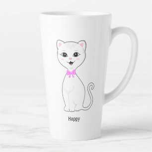 Süße glückliche weiße Katzen-Cartoon Milchtasse