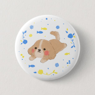Süße glückliche Welpen-Illustration Button